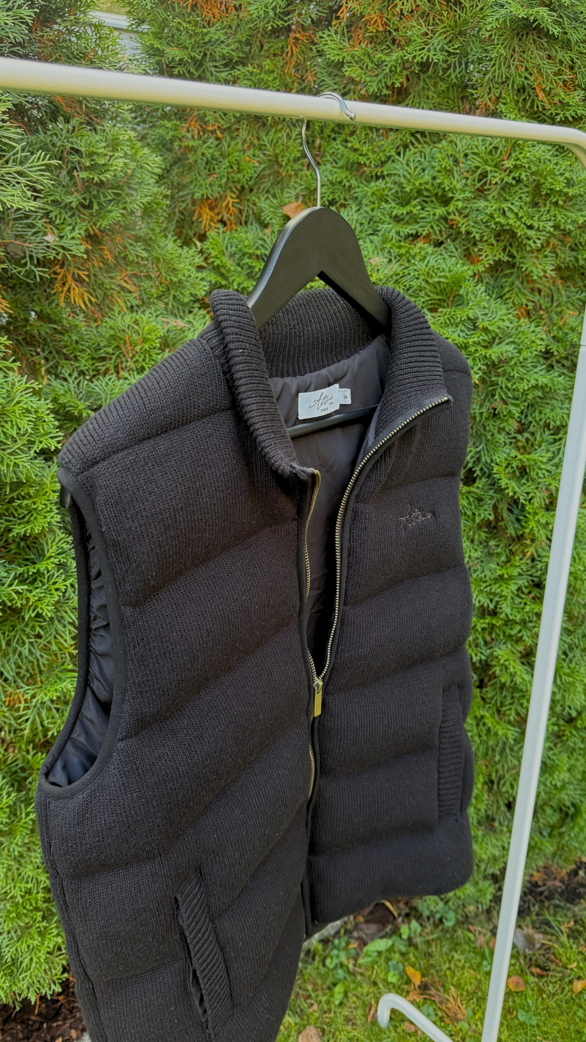 Black Alteiré Knitted Vest with textured knit panels, a ribbed collar and gold-tone zip.